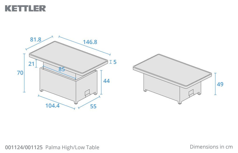 Kettler Palma Signature Adjustable High-Low Table in White Wash | Glass Top