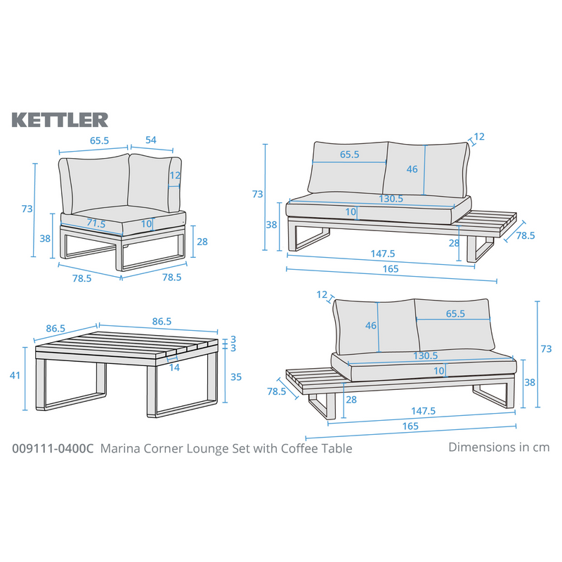 Kettler Marina Corner Lounge with Coffee Table Garden Furniture Set