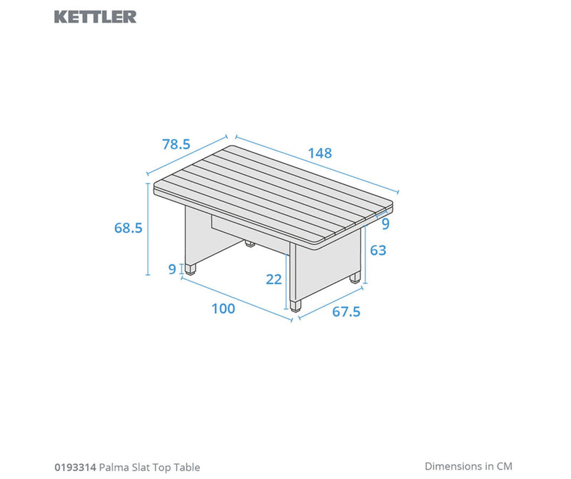 Kettler Palma Table Dark Oak Slat Top - Oyster