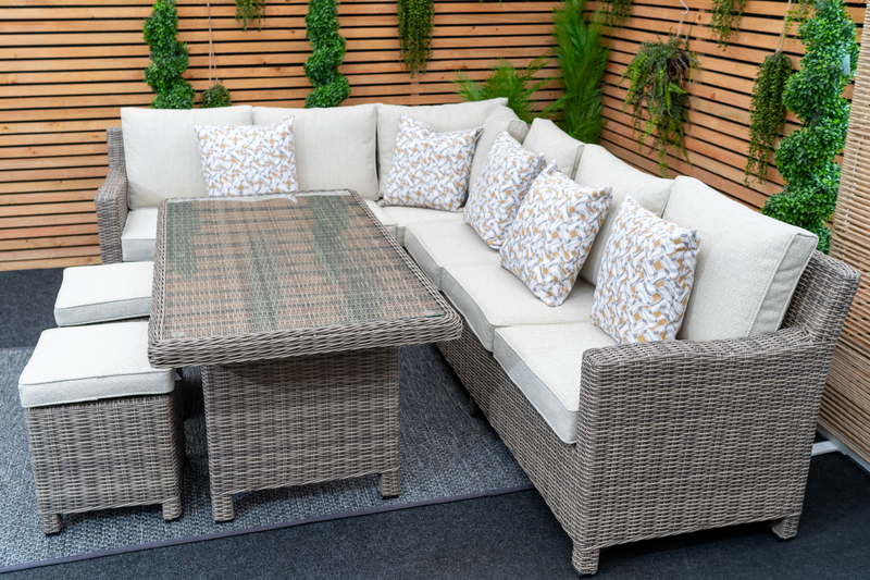 Kensington Right Hand High Corner Outdoor Dining Lounging Set | Wicker | Seats 7