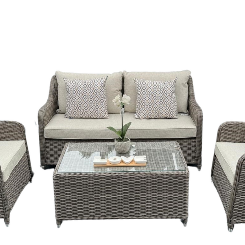 Kensington 2 Seat Sofa & Armchair Outdoor Set with Coffee Table | Grey | Seats 4