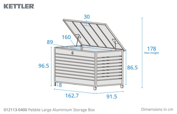 Kettler Pebble Large Storage Cushion Box Aluminium