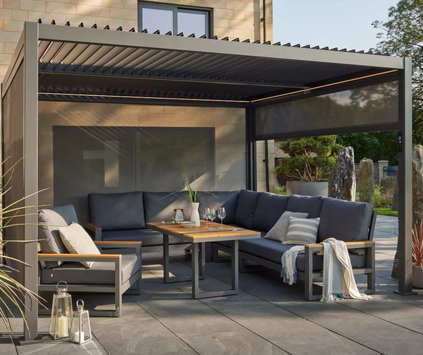 Royce Cube Aluminium Luxury Pergola with Solar LED Light Pack | Anthracite | 3 x 3 Metre