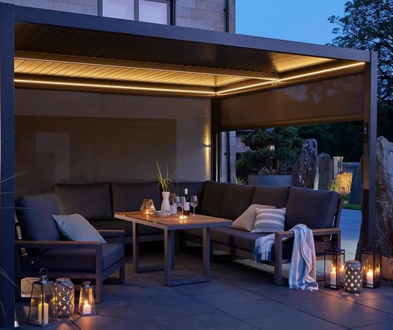 Royce Cube Aluminium Luxury Pergola with Solar LED Light Pack | Anthracite | 3 x 3 Metre