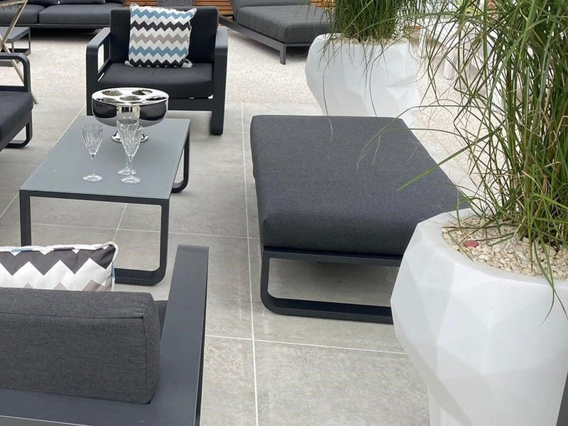 Jati & Kebon Aluminium Garden Coral Ottoman | Charcoal Sunbrella Cushions